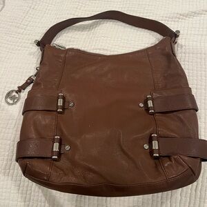 Michael Kors Chocolate Leather Handbag with Silver Details